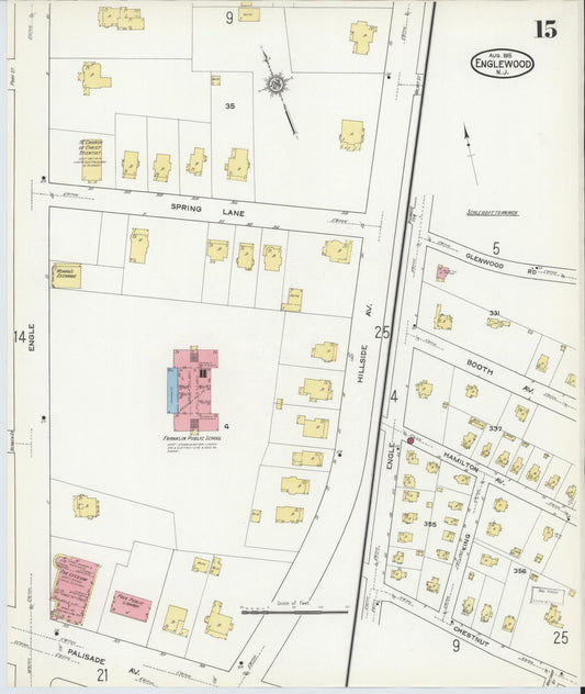 Sanborn Fire Insurance Map from Englewood, Bergen County, New Jersey (1915), Sheet #0015 - Historic Sanborn Fire Insurance Map Print, vintage old map wall art, antique decor, genealogy gift, New Jersey New Jersey map
