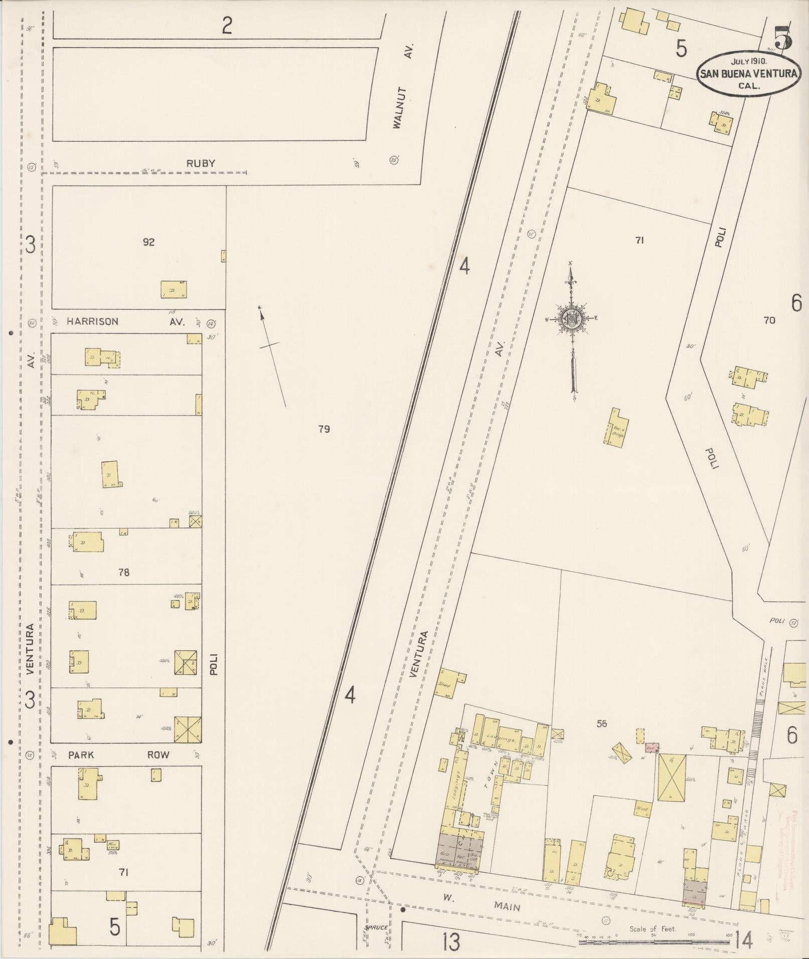 Sanborn Fire Insurance Map from San Buenaventura, Ventura County, California (1910), Sheet #0005 - Complete Map Set gallery image, historic Sanborn map, vintage wall art, California California