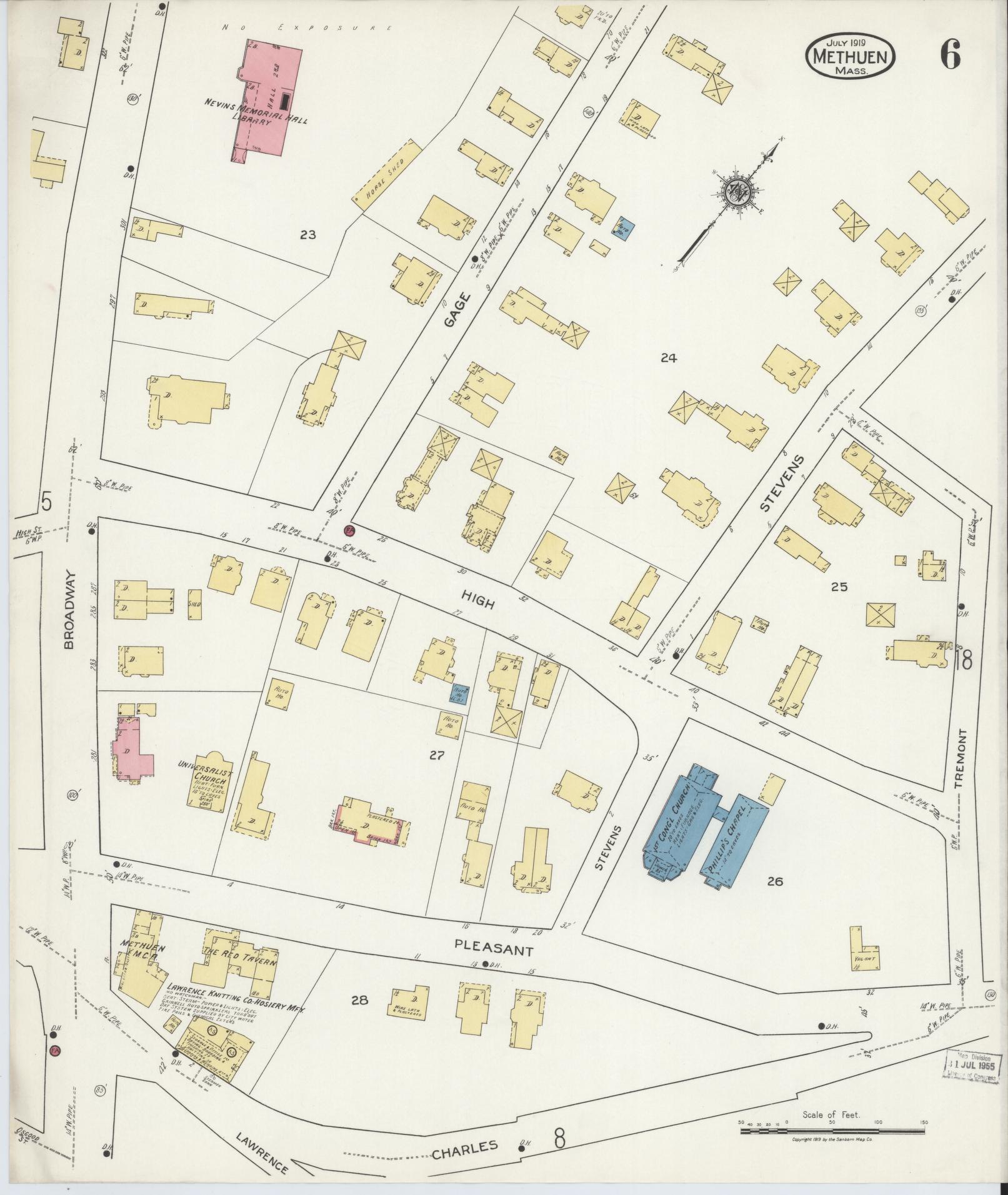 Sanborn Fire Insurance Map from Methuen, Essex County, Massachusetts (1919), Sheet #0006 - Historic Sanborn Fire Insurance Map Print, vintage old map wall art, antique decor, genealogy gift, Massachusetts Massachusetts map