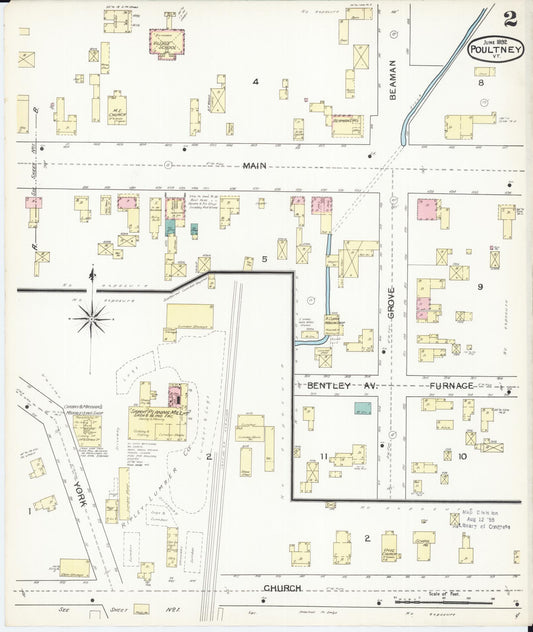 Sanborn Fire Insurance Map from Poultney, Rutland County, Vermont (1892), Sheet #0002 - Historic Sanborn Fire Insurance Map Print, vintage old map wall art, antique decor, genealogy gift, Vermont Vermont map