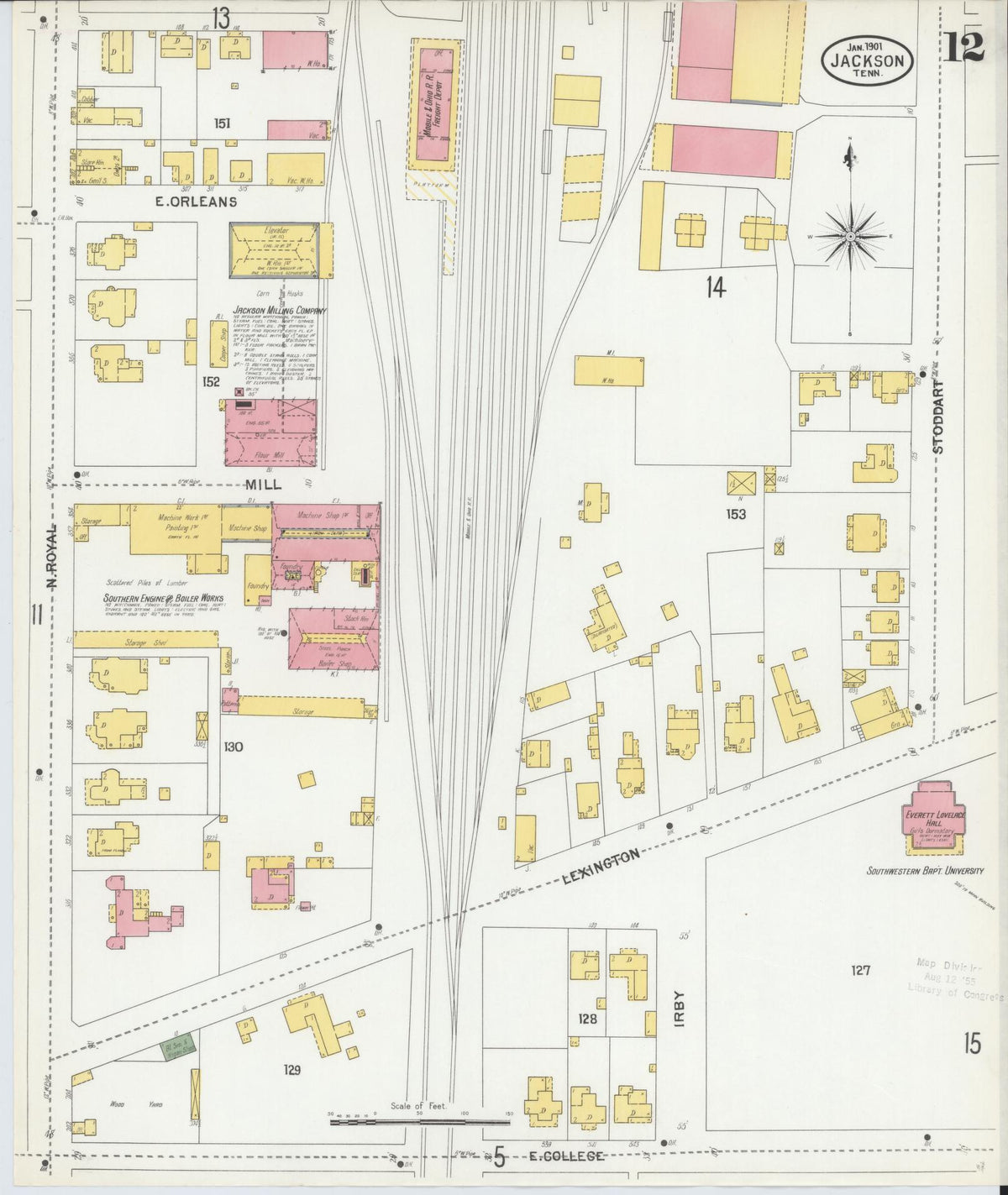 Sanborn Fire Insurance Map from Jackson, Madison County, Tennessee (1901), Sheet #0012 - Complete Map Set gallery image, historic Sanborn map, vintage wall art, Tennessee Tennessee