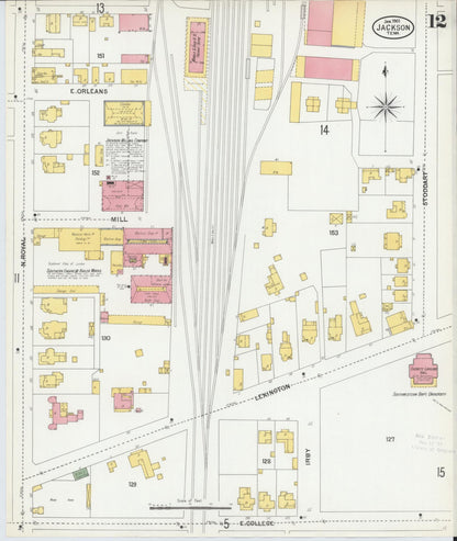 Sanborn Fire Insurance Map from Jackson, Madison County, Tennessee (1901), Sheet #0012 - Complete Map Set gallery image, historic Sanborn map, vintage wall art, Tennessee Tennessee