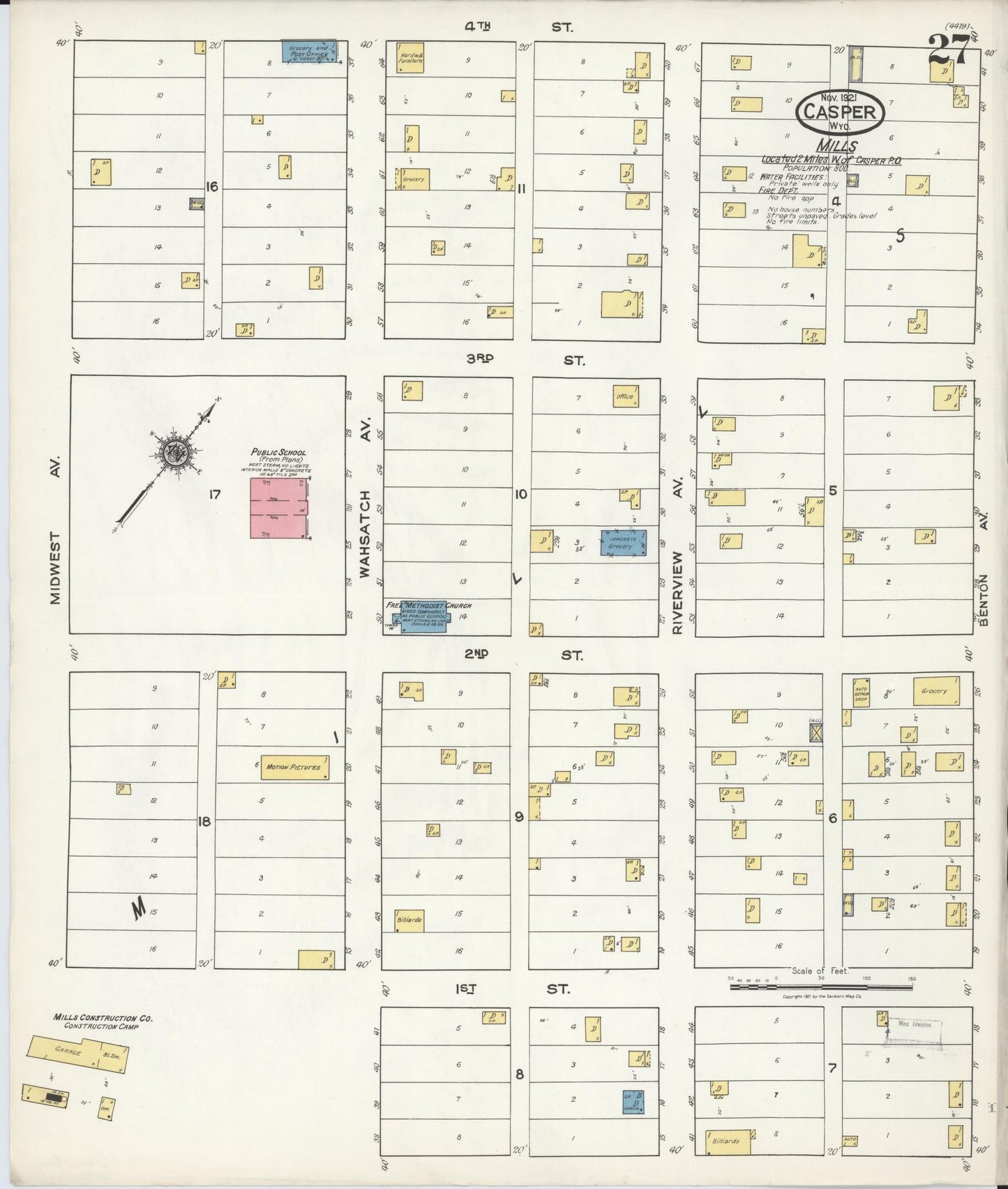 Sanborn Fire Insurance Map from Casper, Natrona County, Wyoming (1921), Sheet #0028 - Complete Map Set gallery image, historic Sanborn map, vintage wall art, Wyoming Wyoming