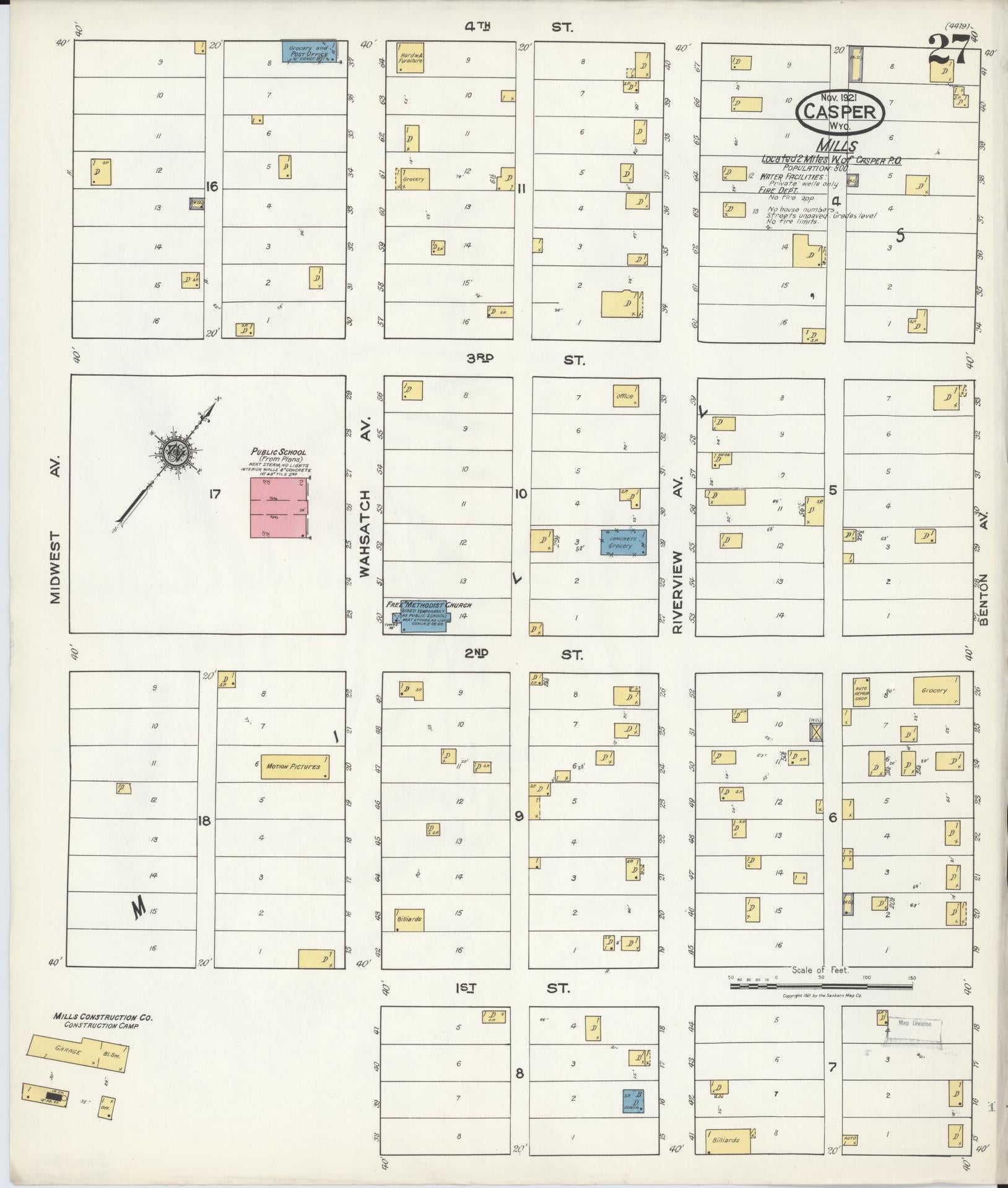 Sanborn Fire Insurance Map from Casper, Natrona County, Wyoming (1921), Sheet #0028 - Complete Map Set gallery image, historic Sanborn map, vintage wall art, Wyoming Wyoming