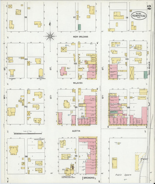 Sanborn Fire Insurance Map from Hempstead, Waller County, Texas (1901), Sheet #0002 - Historic Sanborn Fire Insurance Map Print, vintage old map wall art, antique decor, genealogy gift, Texas Texas map
