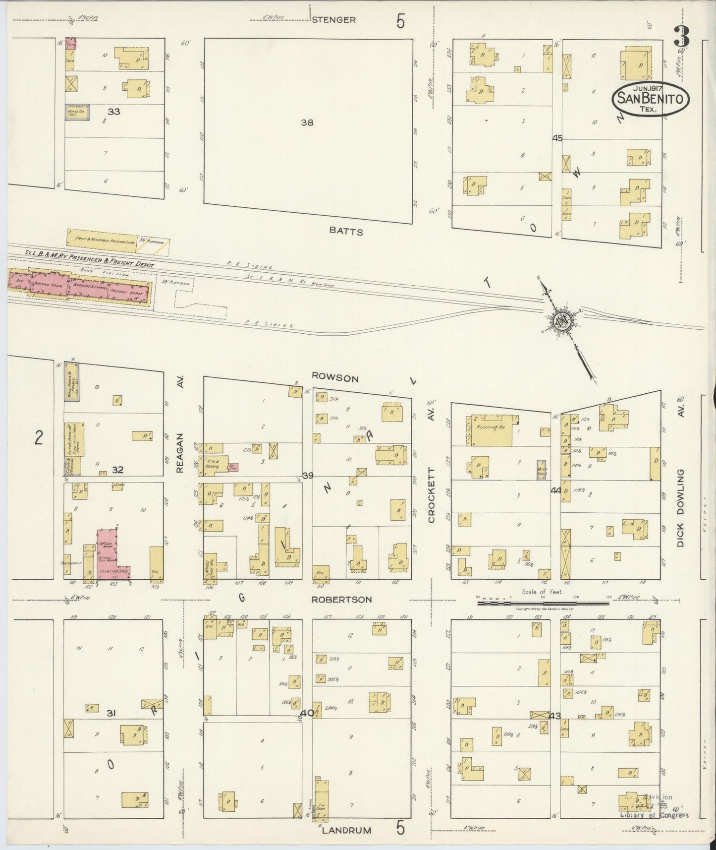 Sanborn Fire Insurance Map from San Benito, Cameron County, Texas (1917), Sheet #0003 - Complete Map Set gallery image, historic Sanborn map, vintage wall art, Texas Texas