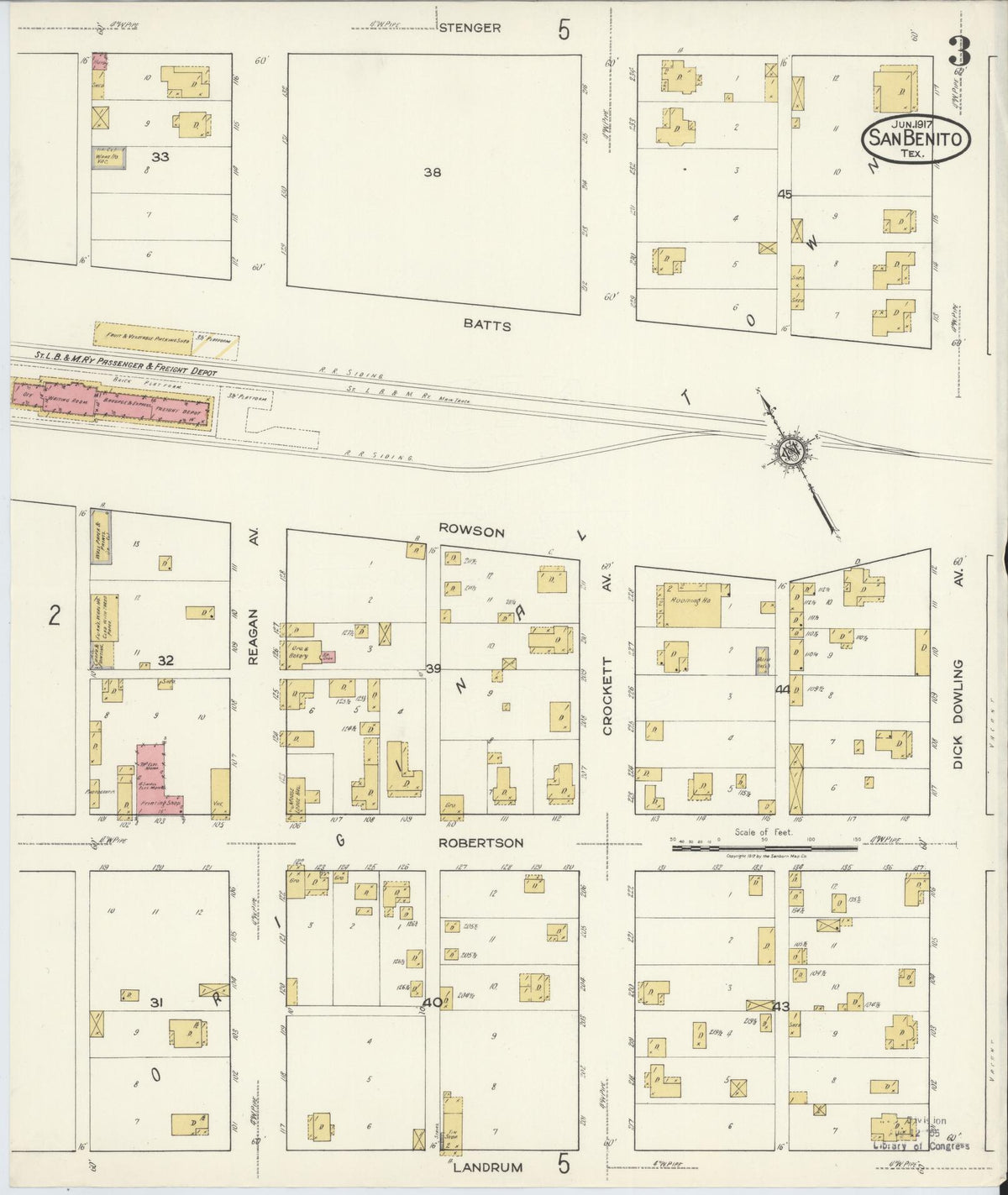 Sanborn Fire Insurance Map from San Benito, Cameron County, Texas (1917), Sheet #0003 - Complete Map Set gallery image, historic Sanborn map, vintage wall art, Texas Texas