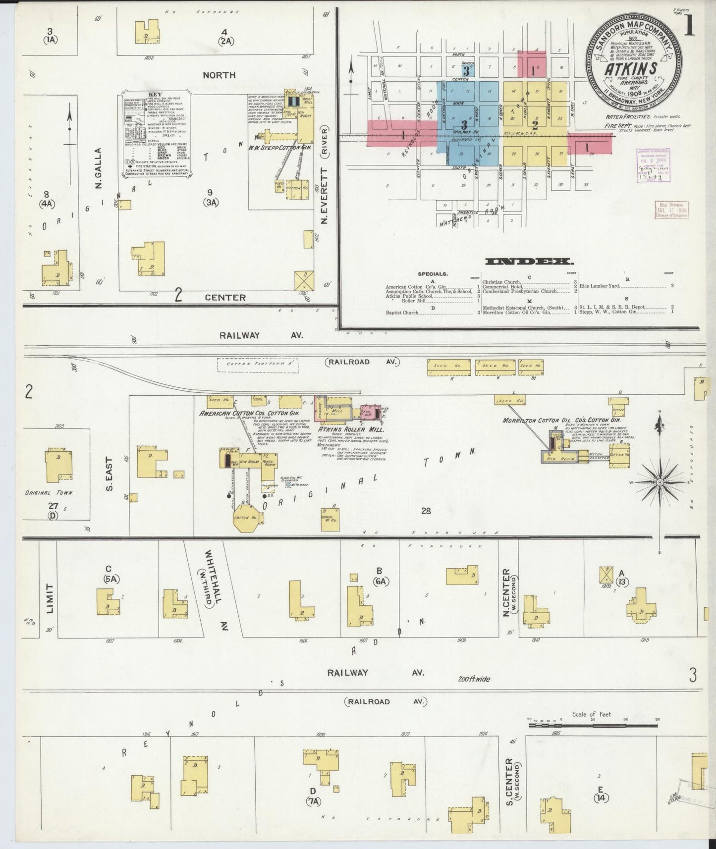 Sanborn Fire Insurance Map from Atkins, Pope County, Arkansas (1908), Sheet #0001 - Complete Map Set gallery image, historic Sanborn map, vintage wall art, Arkansas Arkansas