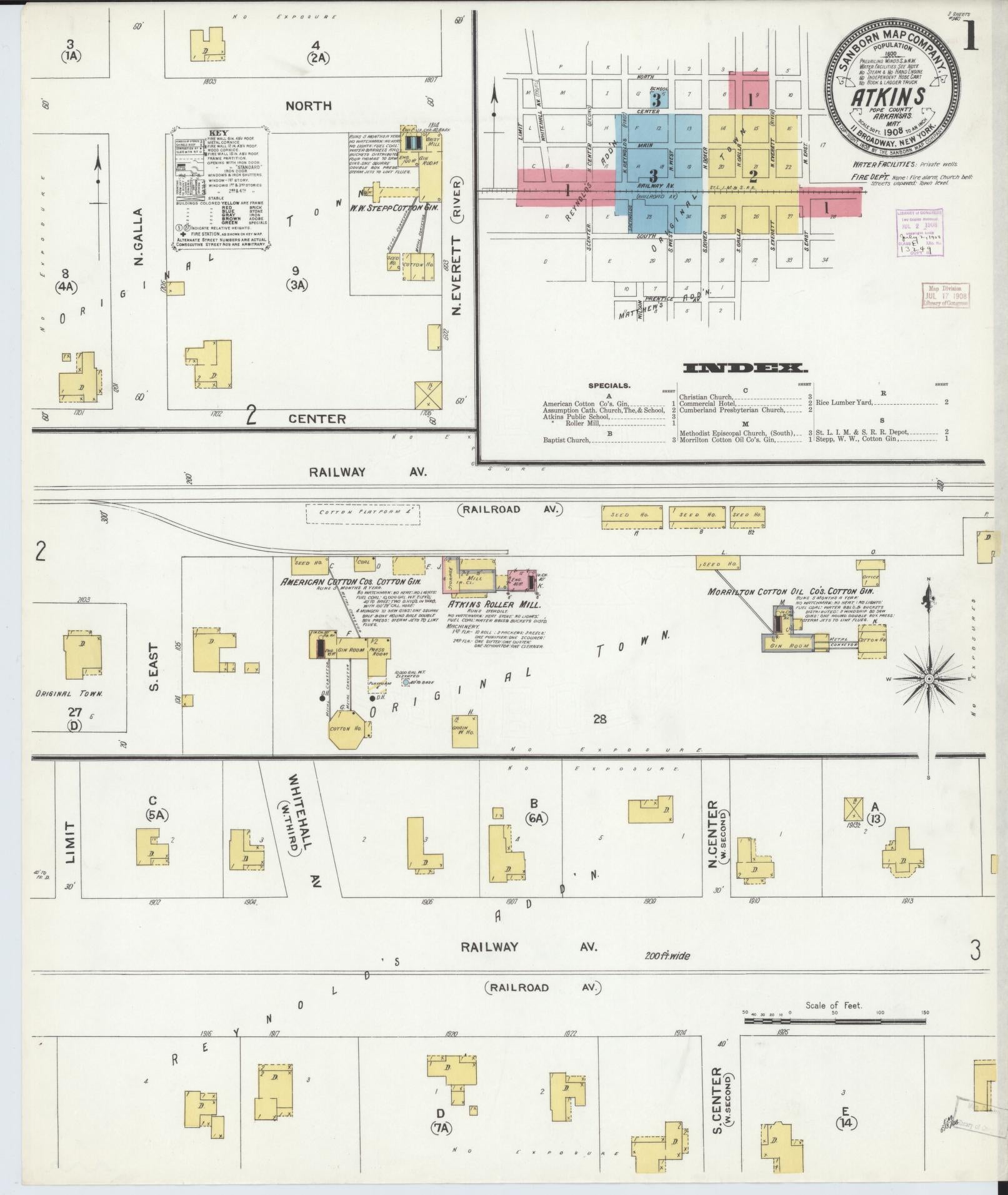 Sanborn Fire Insurance Map from Atkins, Pope County, Arkansas (1908), Sheet #0001 - Complete Map Set gallery image, historic Sanborn map, vintage wall art, Arkansas Arkansas