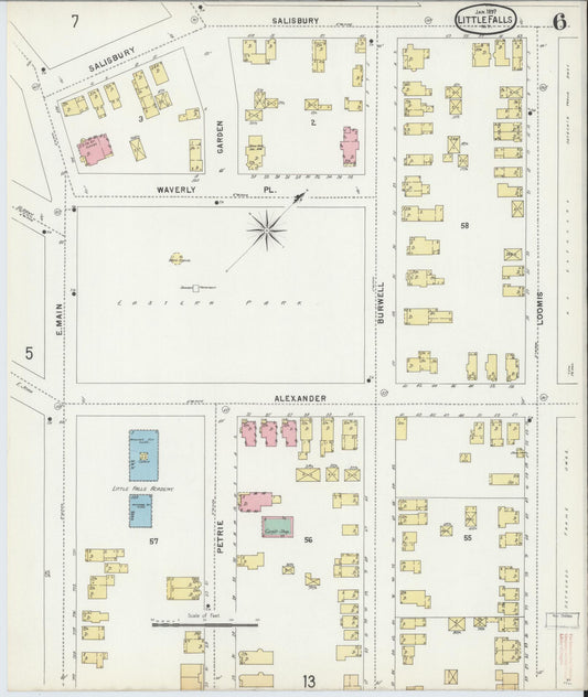Sanborn Fire Insurance Map from Little Falls, Herkimer County, New York (1897), Sheet #0006 - Historic Sanborn Fire Insurance Map Print, vintage old map wall art, antique decor, genealogy gift, New York New York map