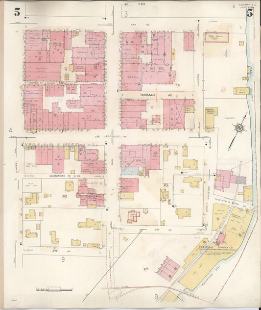 Sanborn Fire Insurance Map from Conway, Horry County, South Carolina (1949), Sheet #0005 - Historic Sanborn Fire Insurance Map Print, vintage old map wall art, antique decor, genealogy gift, South Carolina South Carolina map