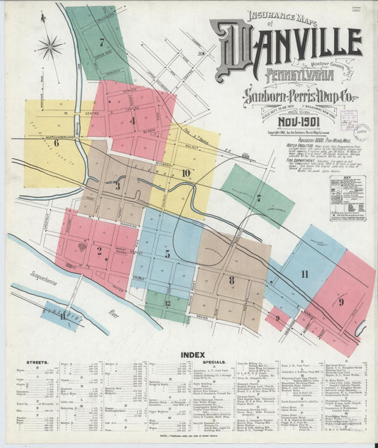 Sanborn Fire Insurance Map from Danville, Montour County, Pennsylvania (1901), Sheet #0001 - Historic Sanborn Fire Insurance Map Print, vintage old map wall art, antique decor, genealogy gift, Pennsylvania Pennsylvania map