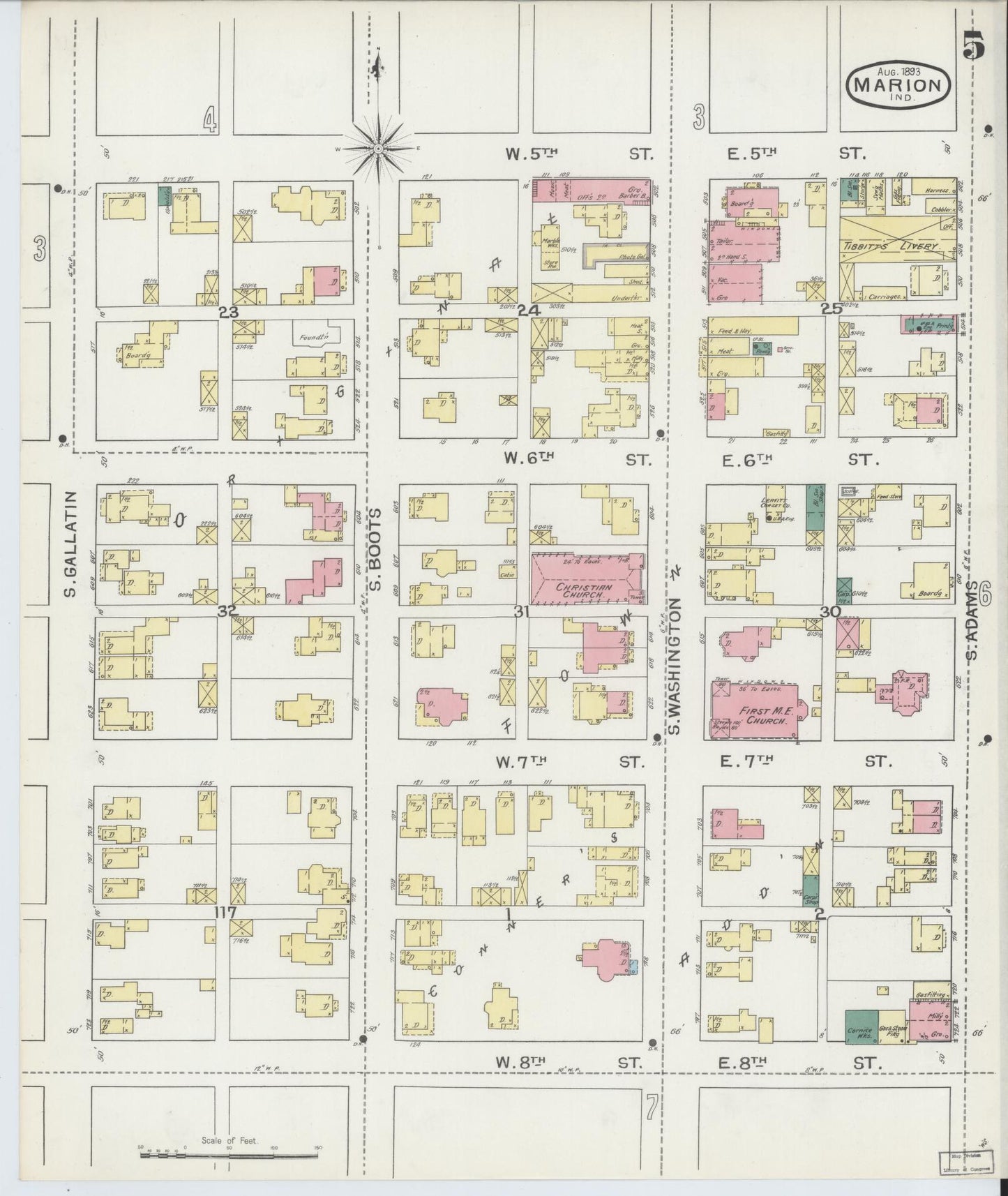 Sanborn Fire Insurance Map from Marion, Grant County, Indiana (1893), Sheet #0005 - Historic Sanborn Fire Insurance Map Print, vintage old map wall art, antique decor, genealogy gift, Indiana Indiana map