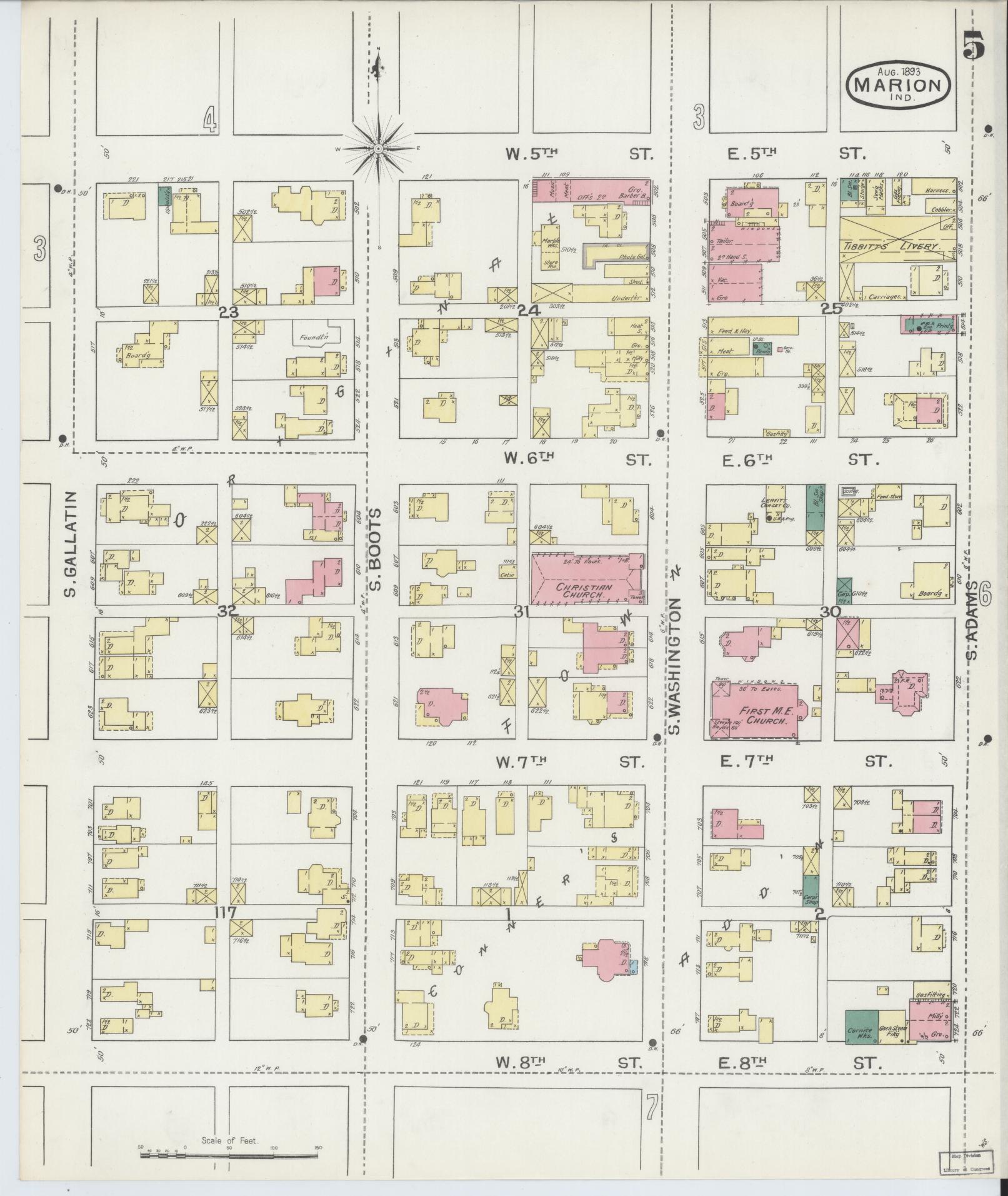Sanborn Fire Insurance Map from Marion, Grant County, Indiana (1893), Sheet #0005 - Historic Sanborn Fire Insurance Map Print, vintage old map wall art, antique decor, genealogy gift, Indiana Indiana map