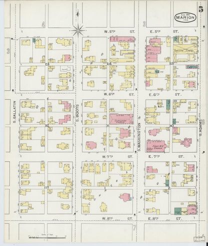 Sanborn Fire Insurance Map from Marion, Grant County, Indiana (1893), Sheet #0005 - Historic Sanborn Fire Insurance Map Print, vintage old map wall art, antique decor, genealogy gift, Indiana Indiana map