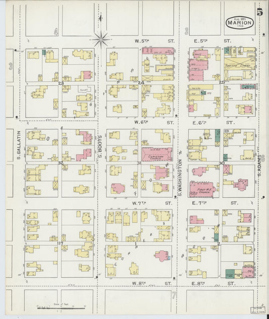 Sanborn Fire Insurance Map from Marion, Grant County, Indiana (1893), Sheet #0005 - Historic Sanborn Fire Insurance Map Print, vintage old map wall art, antique decor, genealogy gift, Indiana Indiana map