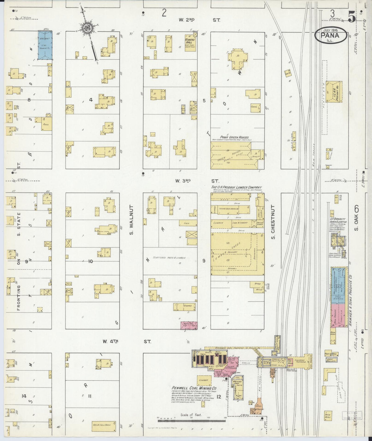 Sanborn Fire Insurance Map from Pana, Christian County, Illinois (1916), Sheet #0005 - Complete Map Set gallery image, historic Sanborn map, vintage wall art, Illinois Illinois