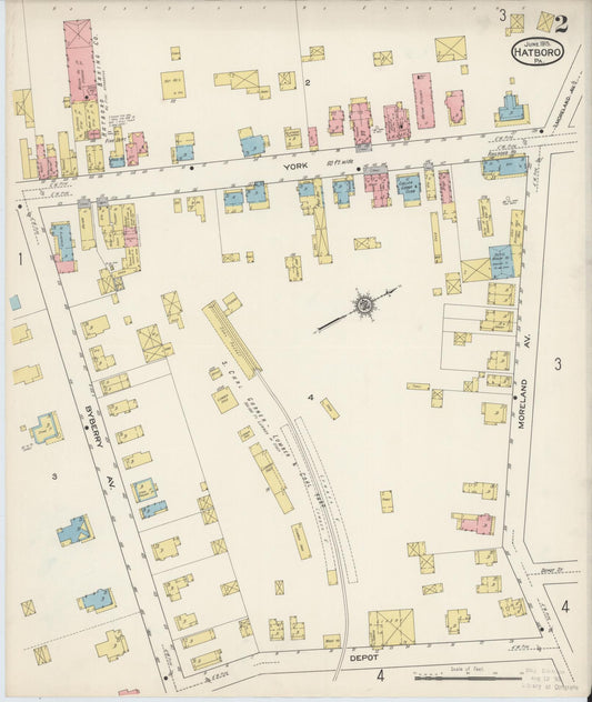 Sanborn Fire Insurance Map from Hatboro, Montgomery County, Pennsylvania (1915), Sheet #0002 - Historic Sanborn Fire Insurance Map Print, vintage old map wall art, antique decor, genealogy gift, Pennsylvania Pennsylvania map