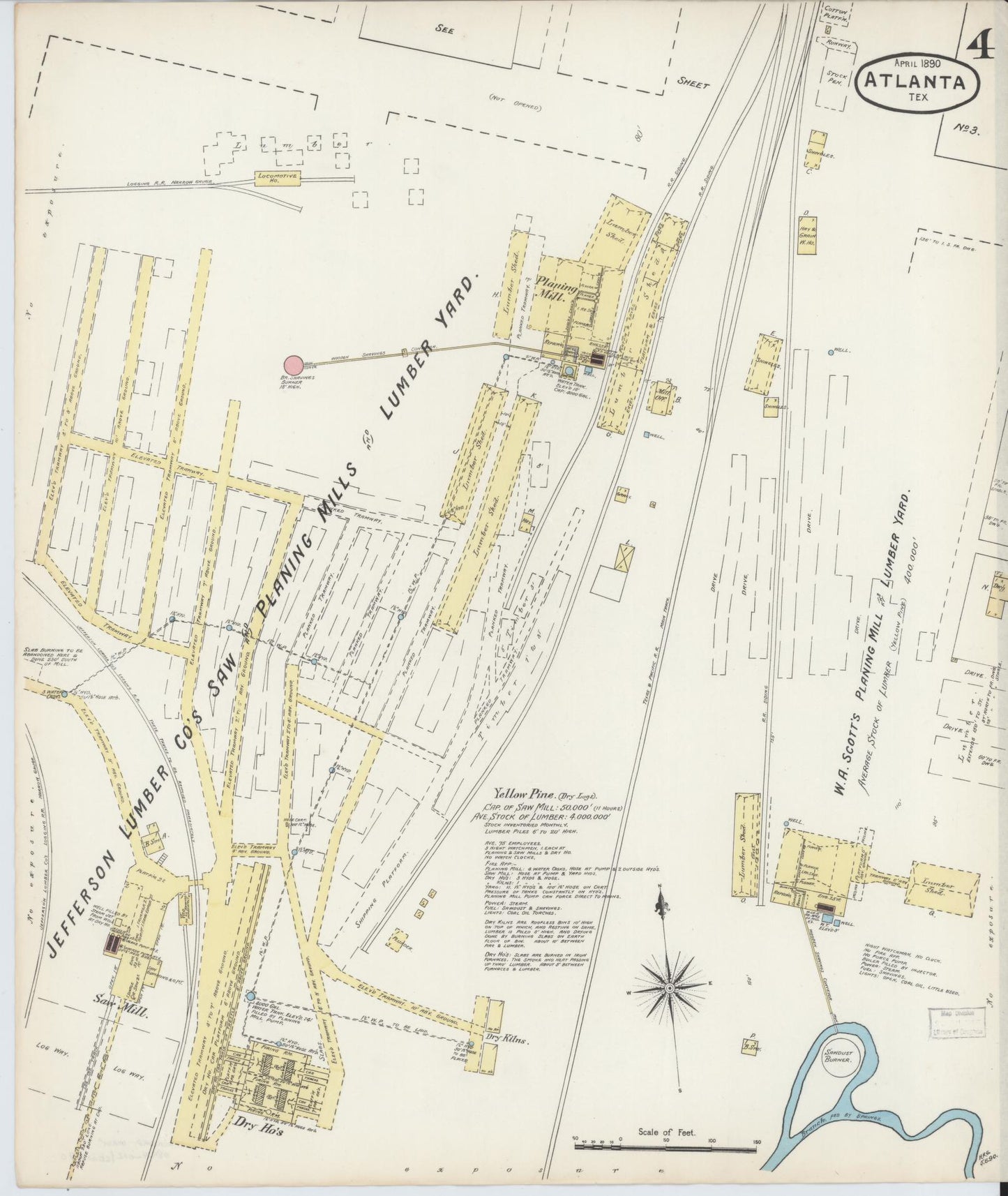 Sanborn Fire Insurance Map from Atlanta, Cass County, Texas (1890), Sheet #0004 - Historic Sanborn Fire Insurance Map Print, vintage old map wall art, antique decor, genealogy gift, Texas Texas map