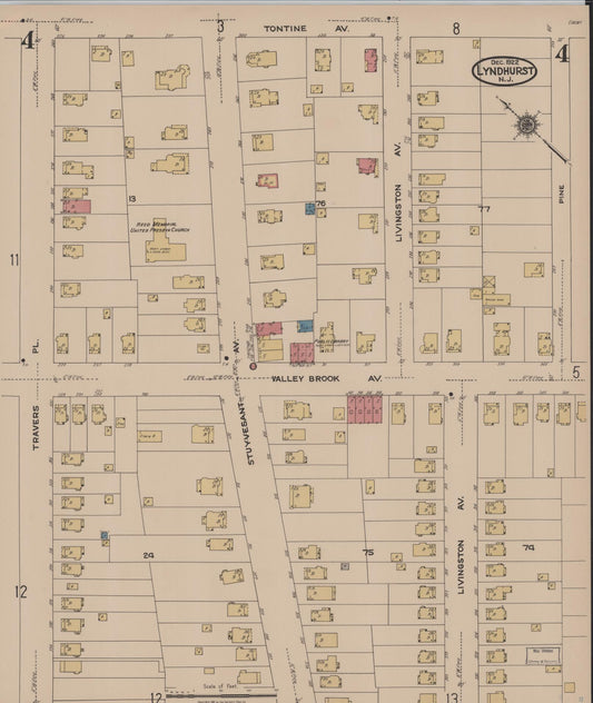 Sanborn Fire Insurance Map from Lyndhurst, Bergen County, New Jersey (1922), Sheet #0004 - Historic Sanborn Fire Insurance Map Print, vintage old map wall art, antique decor, genealogy gift, New Jersey New Jersey map