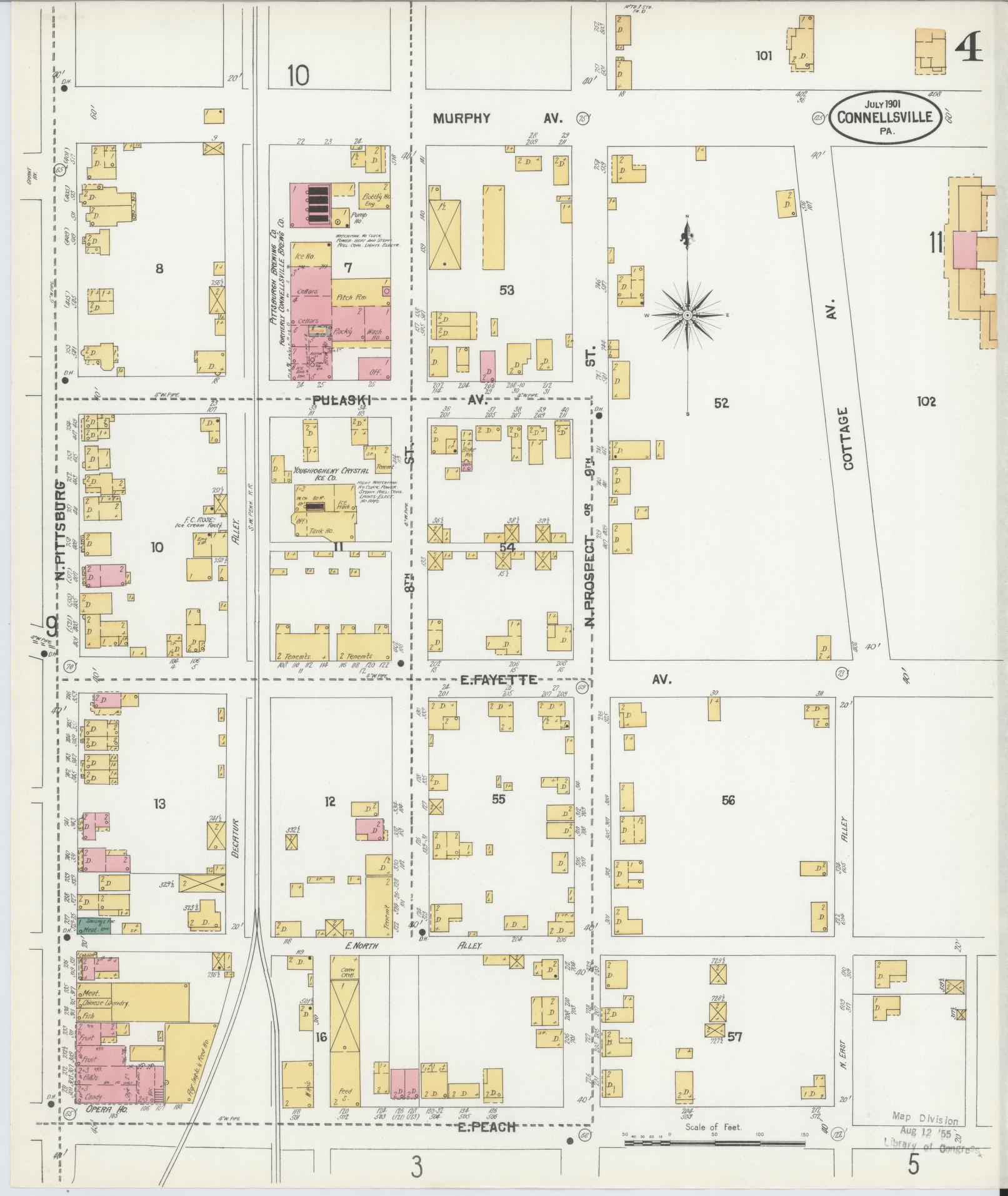 Sanborn Fire Insurance Map from Connellsville, Fayette County, Pennsylvania (1901), Sheet #0004 - Historic Sanborn Fire Insurance Map Print, vintage old map wall art, antique decor, genealogy gift, Pennsylvania Pennsylvania map