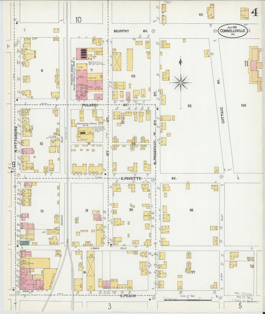 Sanborn Fire Insurance Map from Connellsville, Fayette County, Pennsylvania (1901), Sheet #0004 - Historic Sanborn Fire Insurance Map Print, vintage old map wall art, antique decor, genealogy gift, Pennsylvania Pennsylvania map