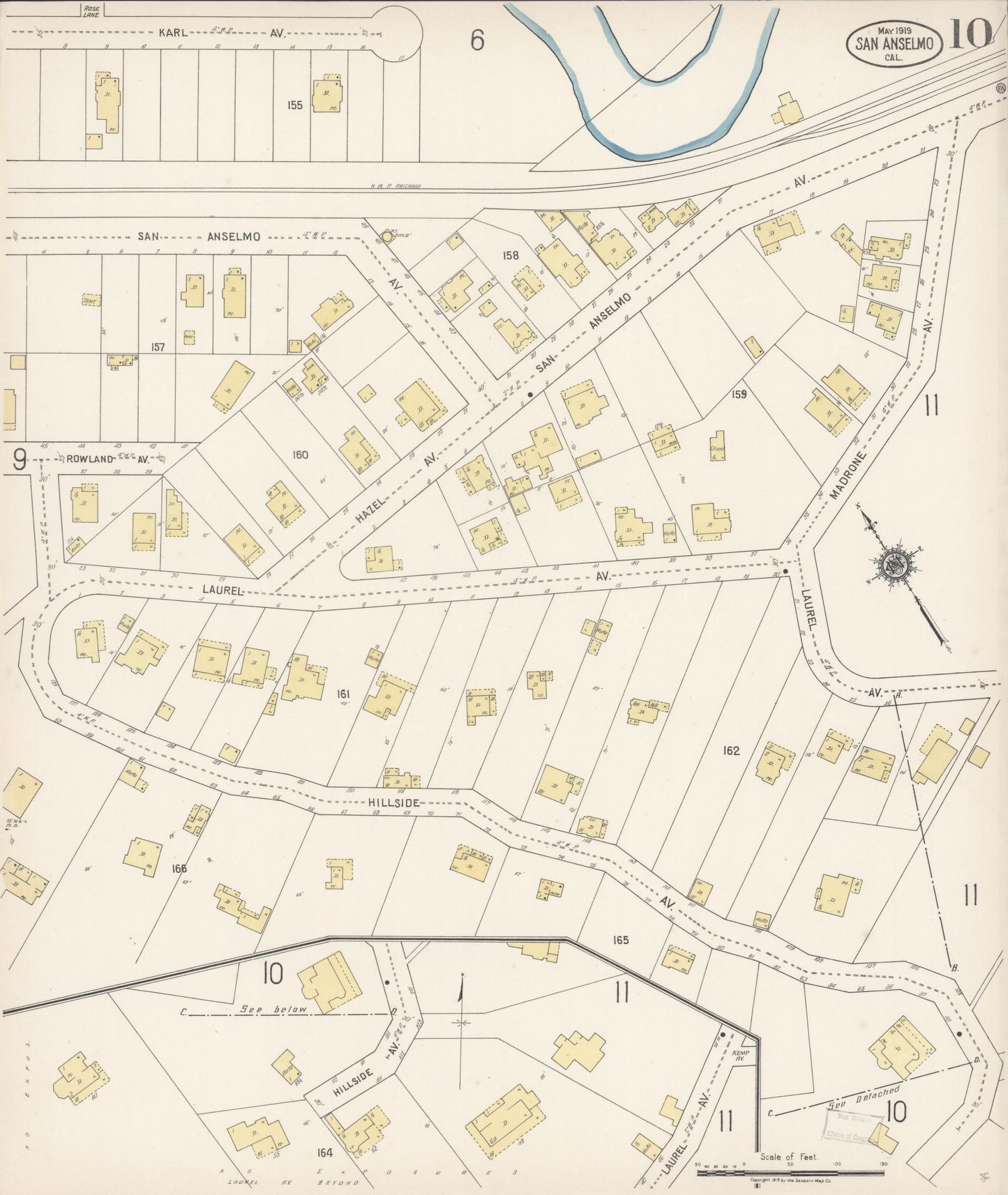 Sanborn Fire Insurance Map from San Anselmo, Marin County, California (1919), Sheet #0010 - Complete Map Set gallery image, historic Sanborn map, vintage wall art, California California