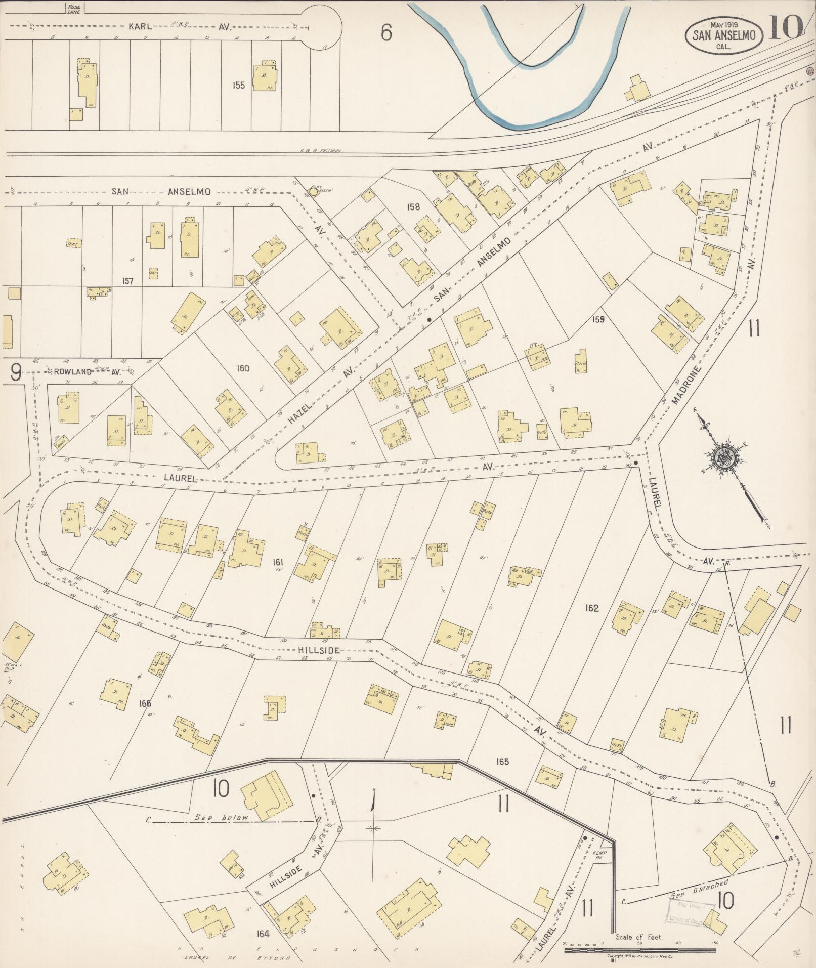 Sanborn Fire Insurance Map from San Anselmo, Marin County, California (1919), Sheet #0010 - Complete Map Set gallery image, historic Sanborn map, vintage wall art, California California