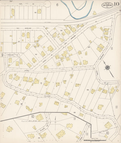 Sanborn Fire Insurance Map from San Anselmo, Marin County, California (1919), Sheet #0010 - Complete Map Set gallery image, historic Sanborn map, vintage wall art, California California