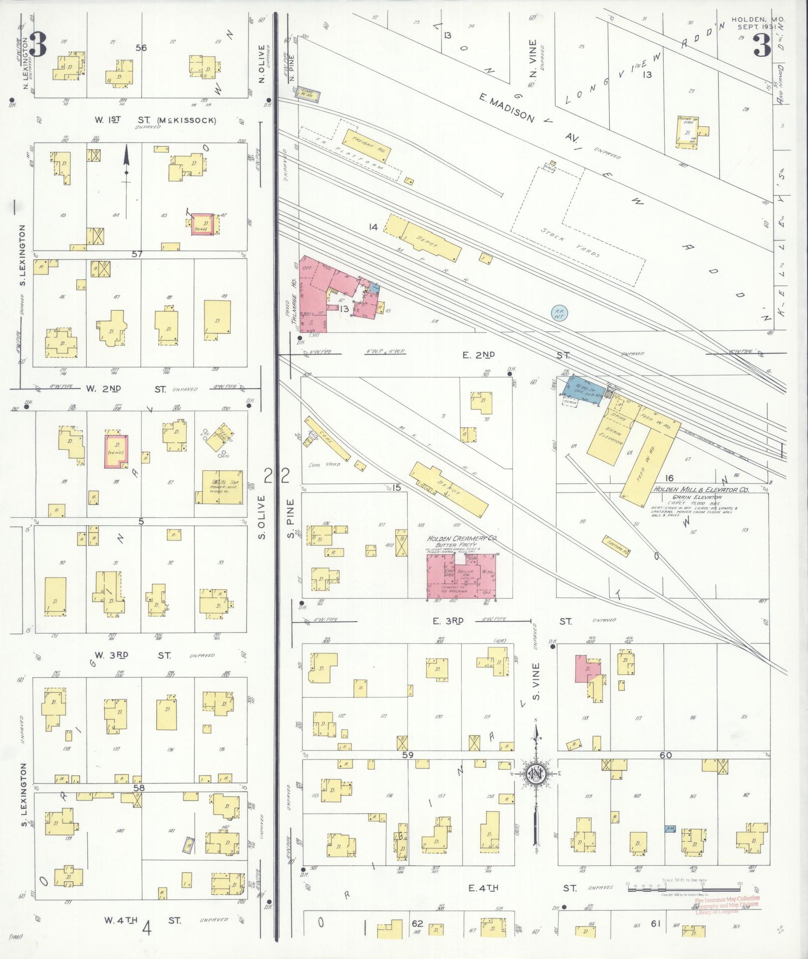 Sanborn Fire Insurance Map from Holden, Johnson County, Missouri (1931), Sheet #0003 - Historic Sanborn Fire Insurance Map Print, vintage old map wall art, antique decor, genealogy gift, Missouri Missouri map