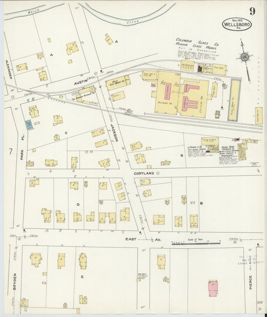 Sanborn Fire Insurance Map from Wellsboro, Tioga County, Pennsylvania (1910), Sheet #0009 - Historic Sanborn Fire Insurance Map Print, vintage old map wall art, antique decor, genealogy gift, Pennsylvania Pennsylvania map