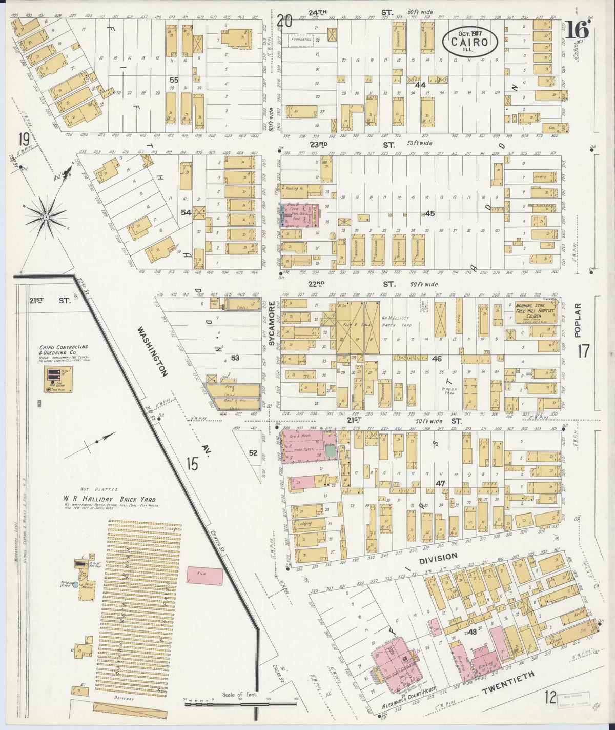 Sanborn Fire Insurance Map from Cairo, Alexander County, Illinois (1907), Sheet #0016 - Complete Map Set gallery image, historic Sanborn map, vintage wall art, Illinois Illinois
