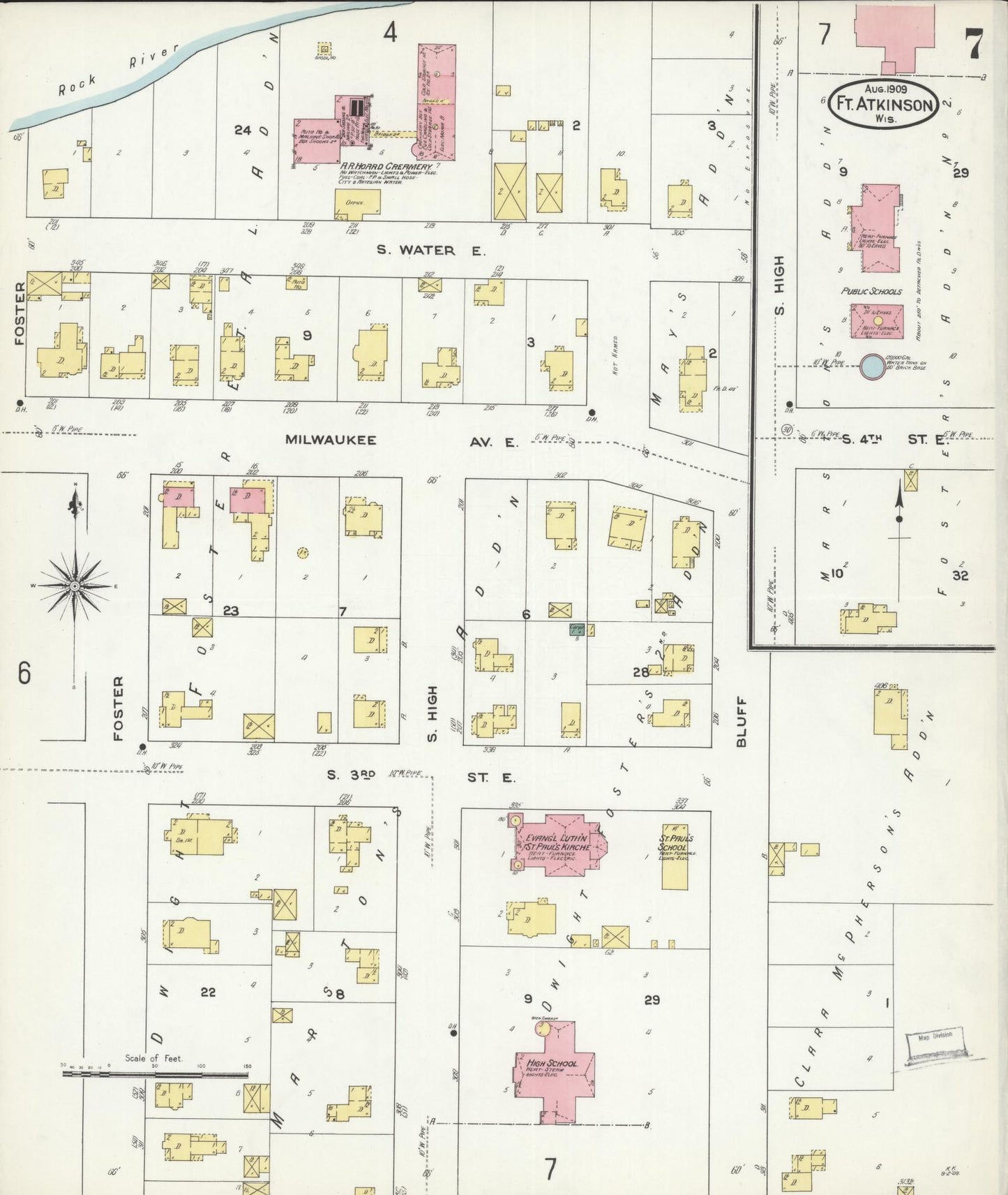 Sanborn Fire Insurance Map from Fort Atkinson, Jefferson County, Wisconsin (1909), Sheet #0007 - Historic Sanborn Fire Insurance Map Print, vintage old map wall art, antique decor, genealogy gift, Wisconsin Wisconsin map