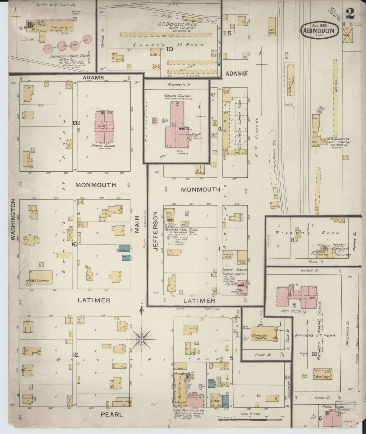 Sanborn Fire Insurance Map from Abingdon, Knox County, Illinois (1893), Sheet #0002 - Complete Map Set gallery image, historic Sanborn map, vintage wall art, Illinois Illinois