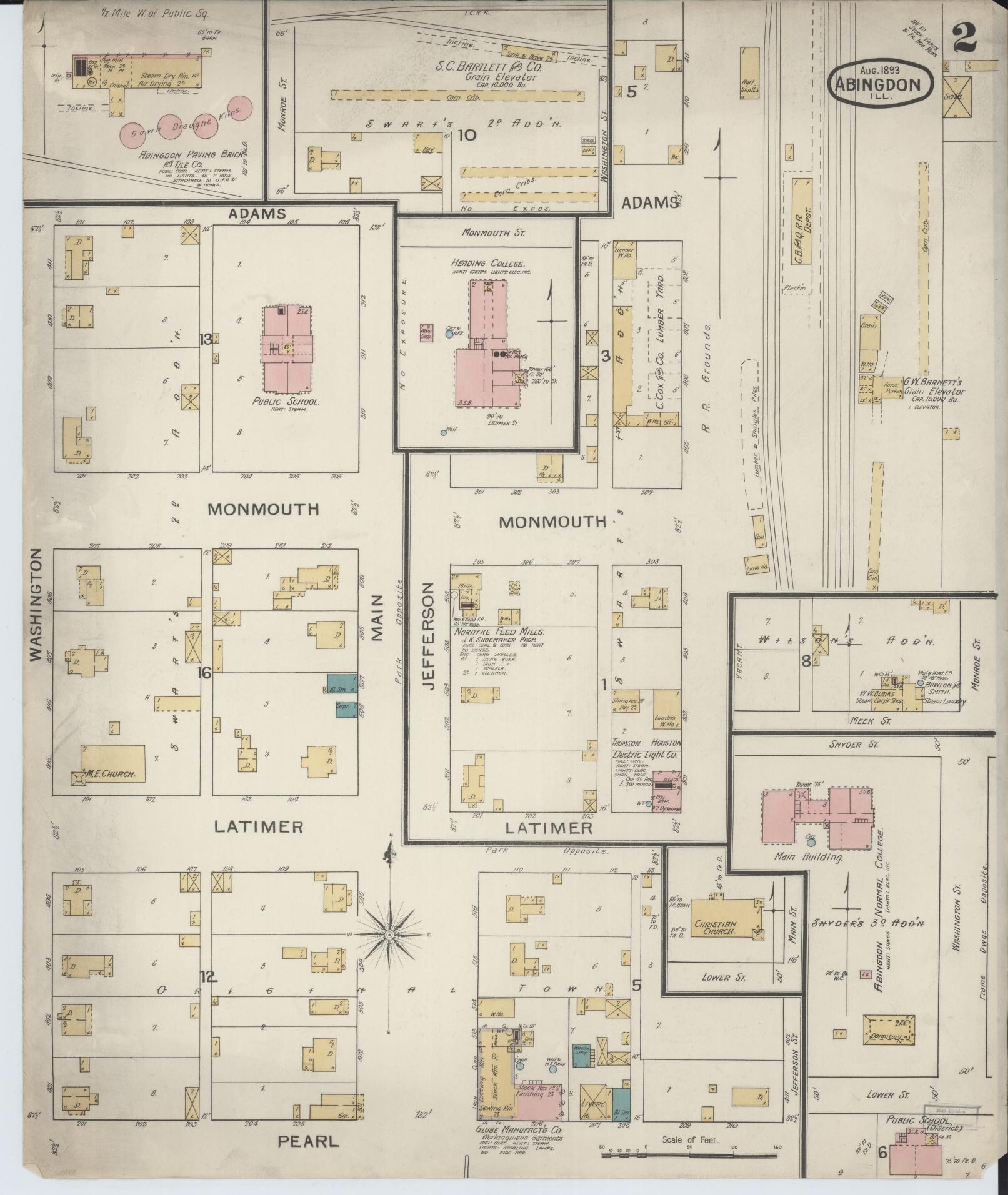 Sanborn Fire Insurance Map from Abingdon, Knox County, Illinois (1893), Sheet #0002 - Complete Map Set gallery image, historic Sanborn map, vintage wall art, Illinois Illinois