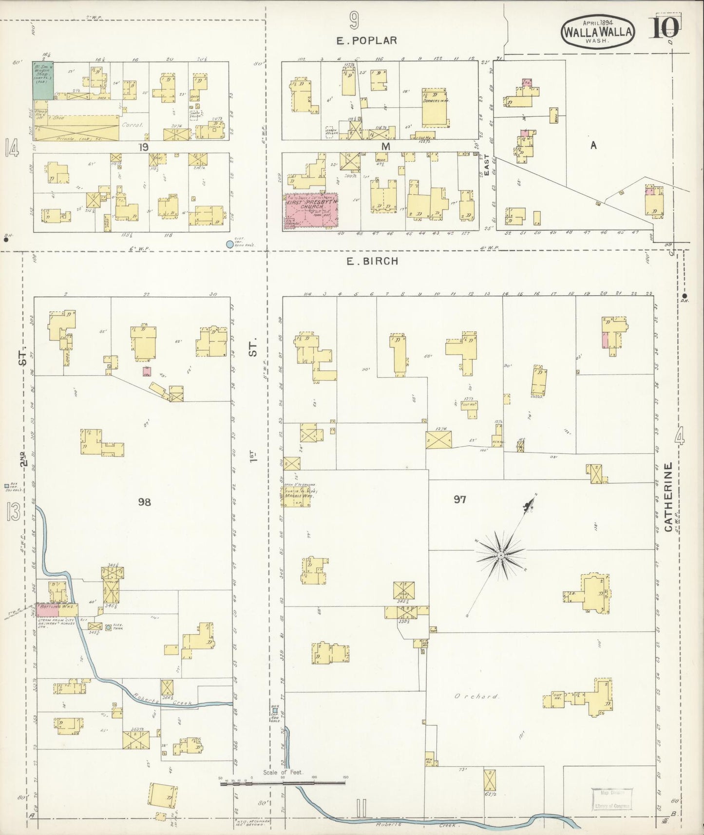 Sanborn Fire Insurance Map from Walla Walla, Walla Walla County, Washington (1894), Sheet #0010 - Historic Sanborn Fire Insurance Map Print, vintage old map wall art, antique decor, genealogy gift, Washington Washington map