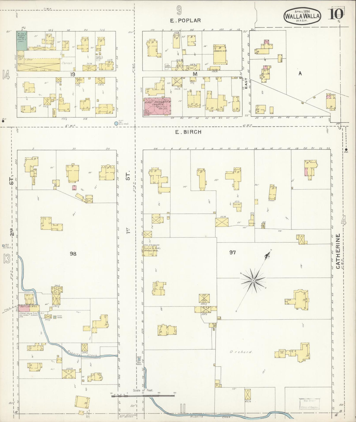 Sanborn Fire Insurance Map from Walla Walla, Walla Walla County, Washington (1894), Sheet #0010 - Historic Sanborn Fire Insurance Map Print, vintage old map wall art, antique decor, genealogy gift, Washington Washington map