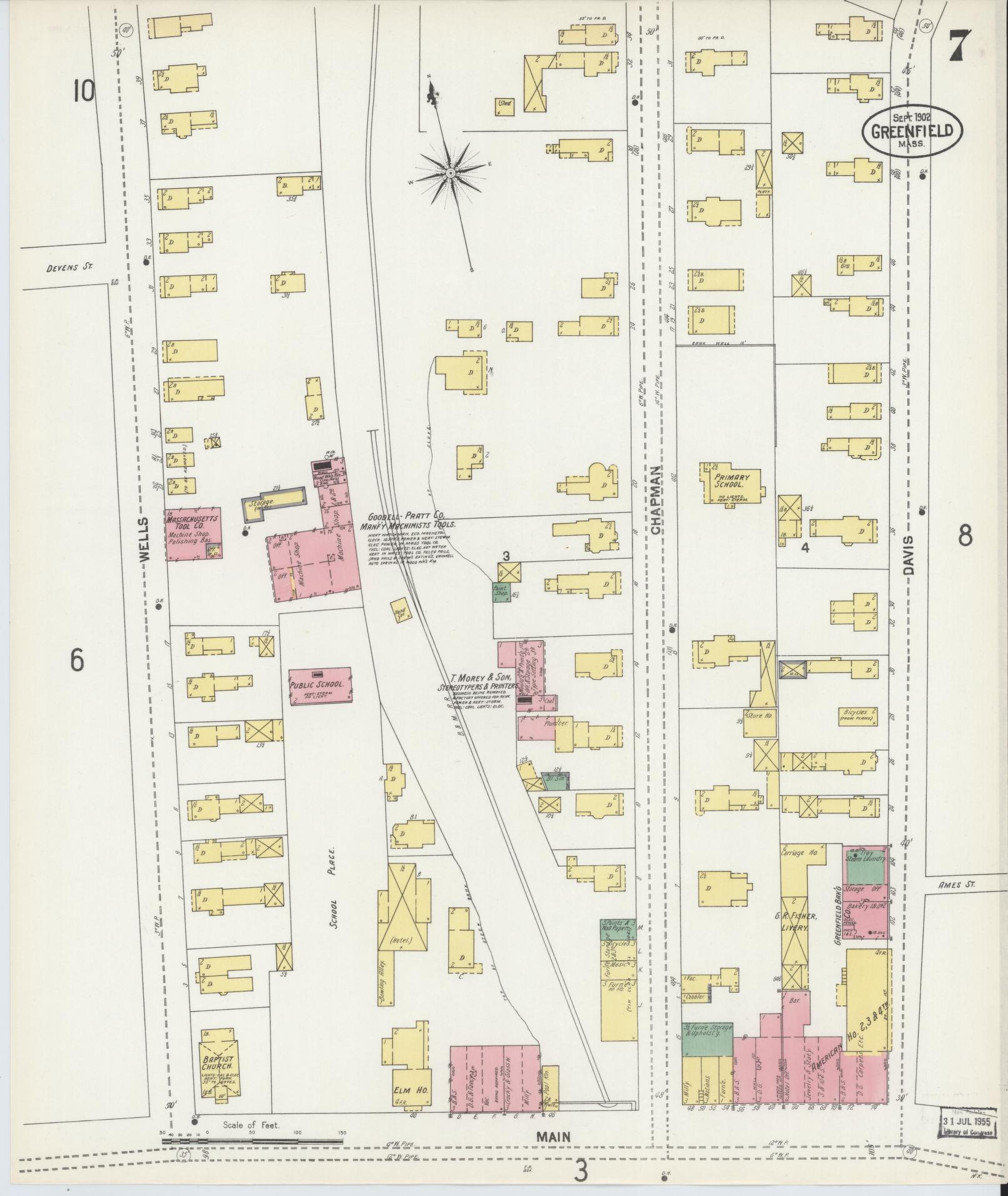 Sanborn Fire Insurance Map from Greenfield, Franklin County, Massachusetts (1902), Sheet #0007 - Complete Map Set gallery image, historic Sanborn map, vintage wall art, Massachusetts Massachusetts