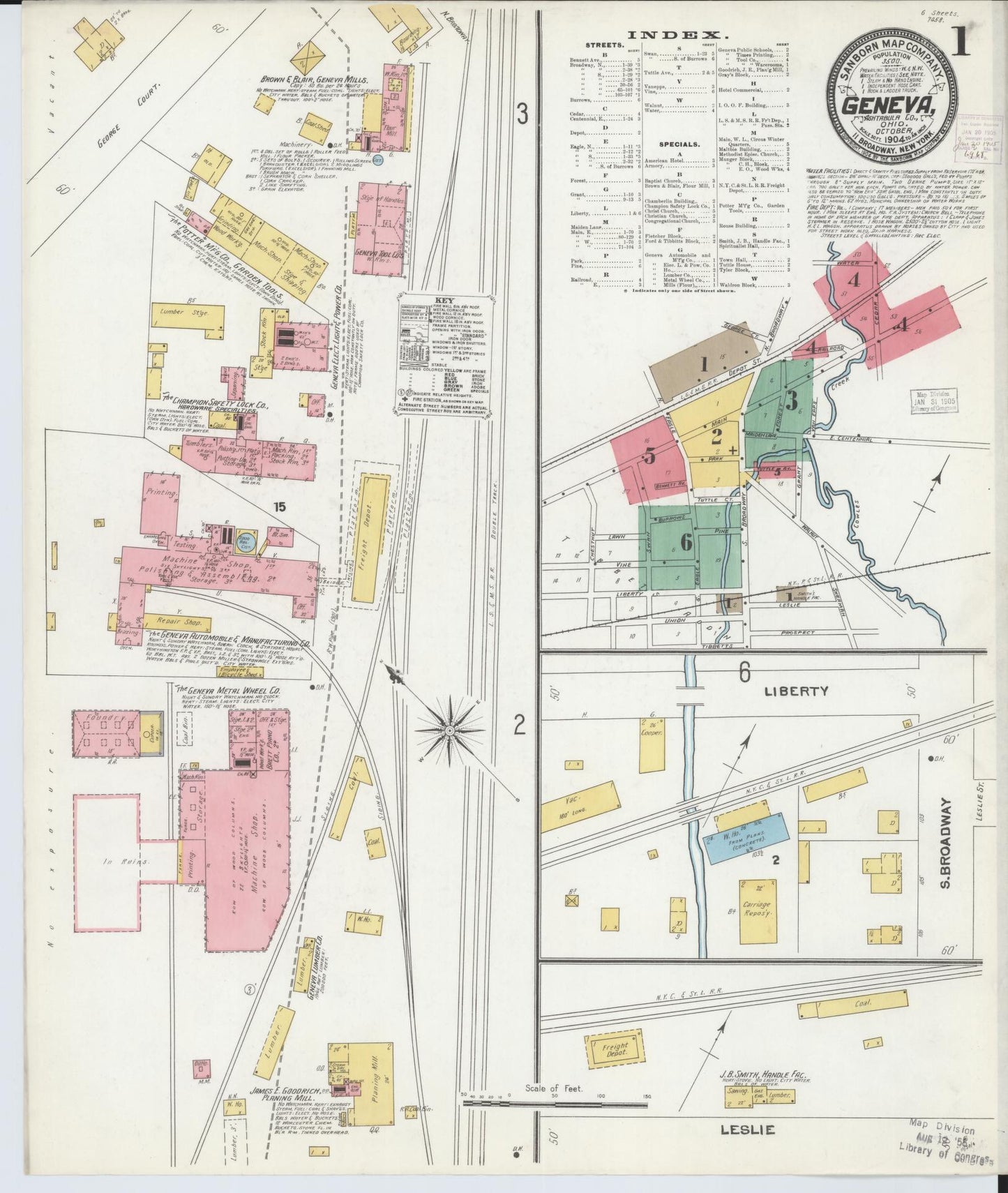 Sanborn Fire Insurance Map from Geneva, Ashtabula County, Ohio (1904), Sheet #0001 - Complete Map Set gallery image, historic Sanborn map, vintage wall art, Ohio Ohio