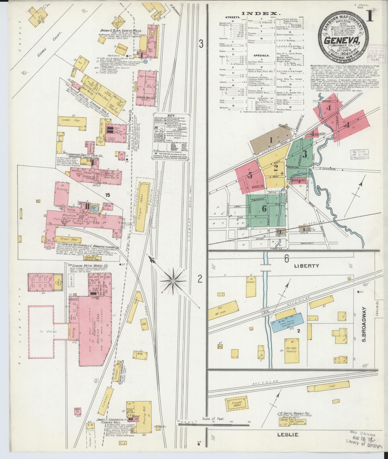 Sanborn Fire Insurance Map from Geneva, Ashtabula County, Ohio (1904), Sheet #0001 - Complete Map Set gallery image, historic Sanborn map, vintage wall art, Ohio Ohio