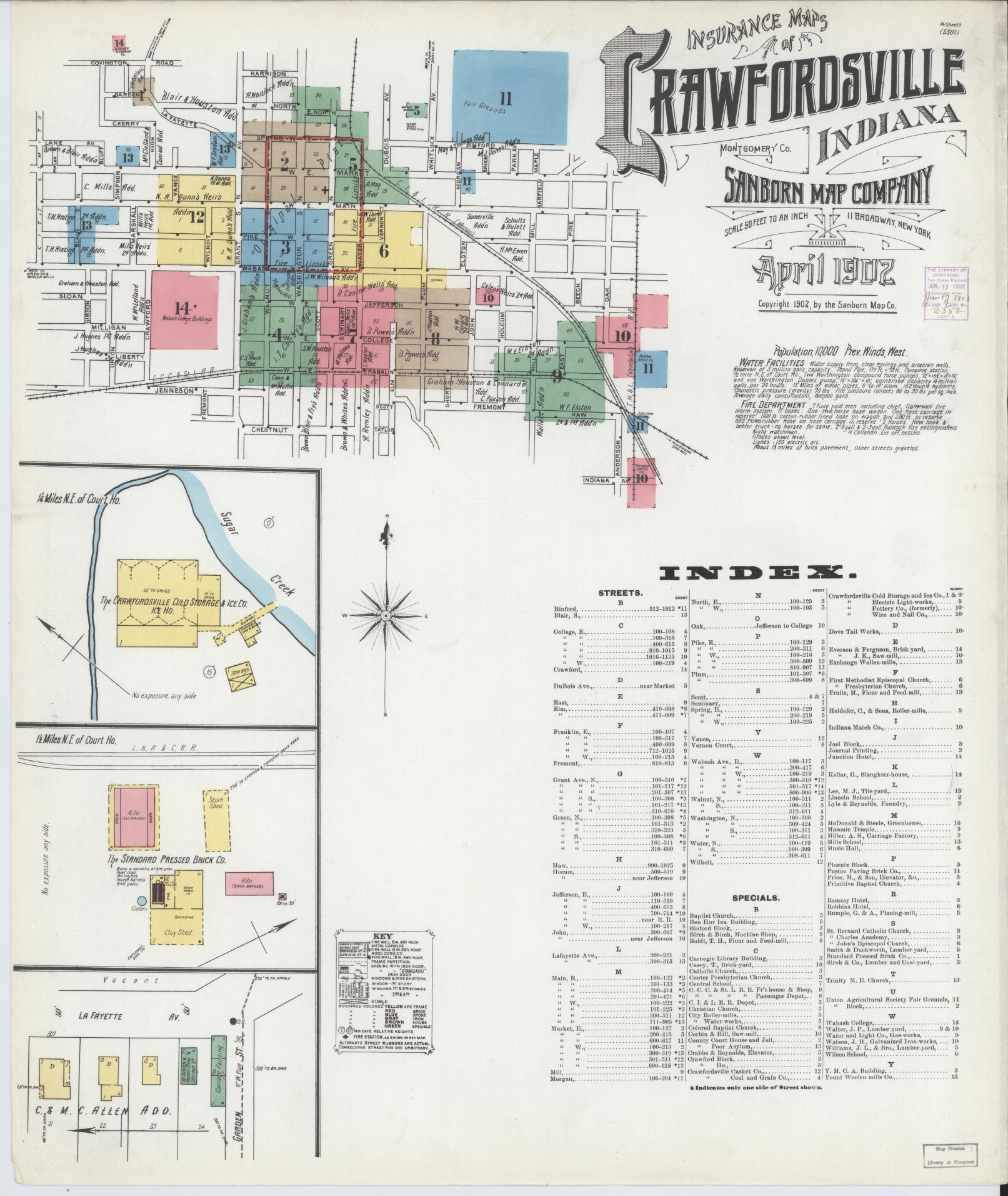 Sanborn Fire Insurance Map from Crawfordsville, Montgomery County, Indiana (1902), Sheet #0001 - Complete Map Set gallery image, historic Sanborn map, vintage wall art, Indiana Indiana