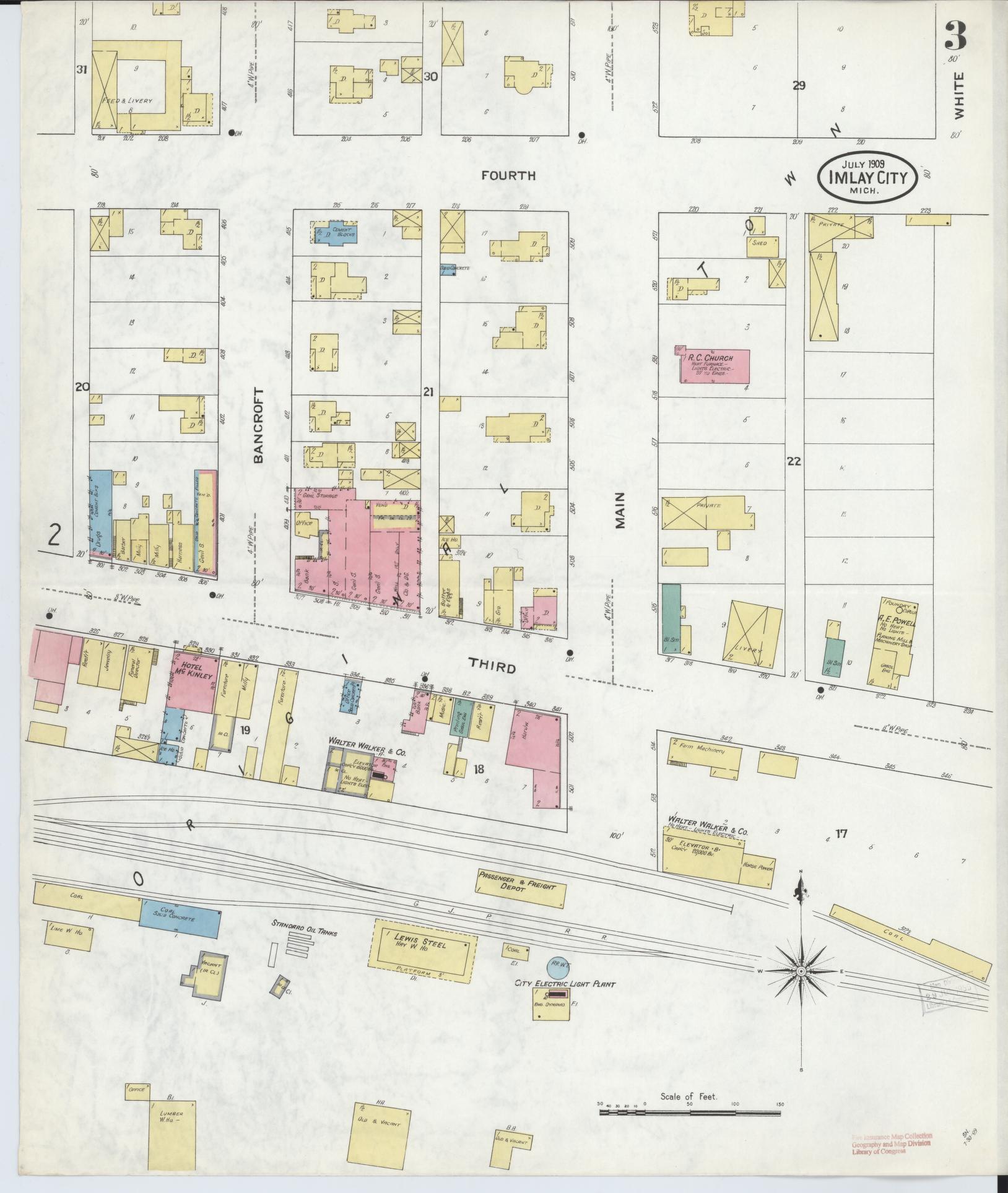 Sanborn Fire Insurance Map from Imlay City, Lapeer County, Michigan (1909), Sheet #0003 - Complete Map Set gallery image, historic Sanborn map, vintage wall art, Michigan Michigan