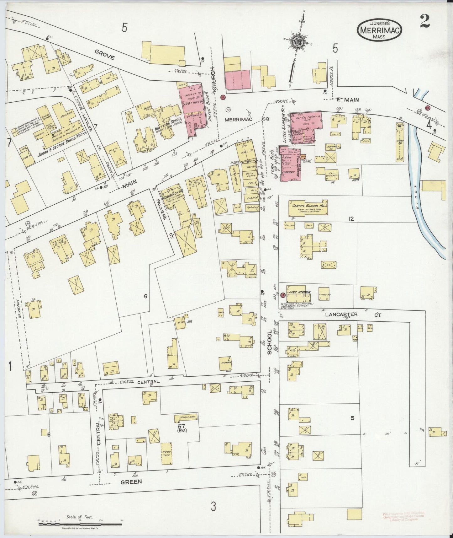 Sanborn Fire Insurance Map from Merrimac, Essex County, Massachusetts (1918), Sheet #0002 - Complete Map Set gallery image, historic Sanborn map, vintage wall art, Massachusetts Massachusetts