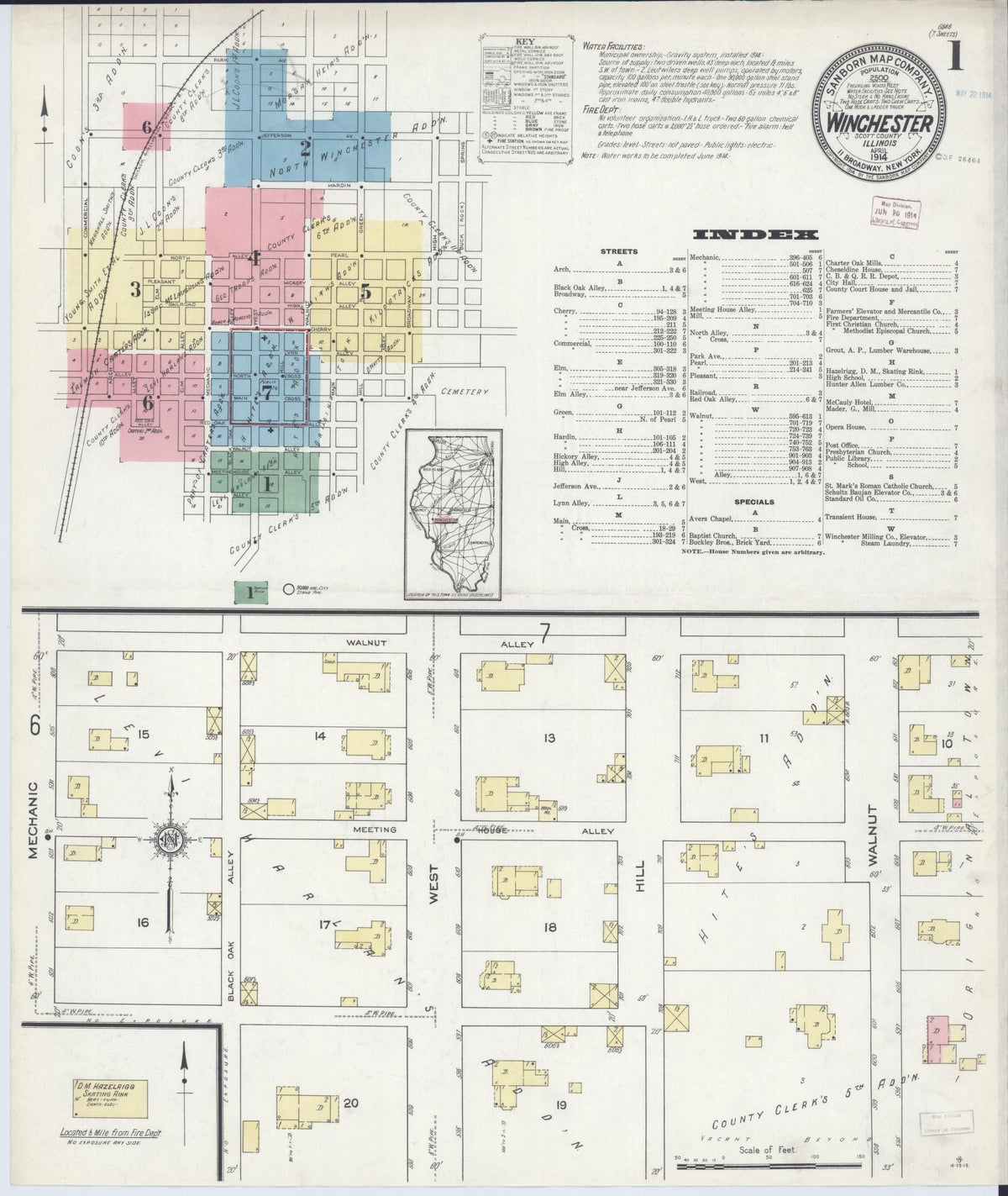 Sanborn Fire Insurance Map from Winchester, Scott County, Illinois (1914), Sheet #0001 - Historic Sanborn Fire Insurance Map Print, vintage old map wall art, antique decor, genealogy gift, Illinois Illinois map