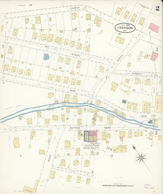 Sanborn Fire Insurance Map from Jackson, Amador County, California (1898), Sheet #0002 - Historic Sanborn Fire Insurance Map Print, vintage old map wall art, antique decor, genealogy gift, California California map