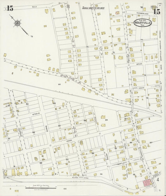 Sanborn Fire Insurance Map from Maryville, Blount County, Tennessee (1925), Sheet #0015 - Historic Sanborn Fire Insurance Map Print, vintage old map wall art, antique decor, genealogy gift, Tennessee Tennessee map