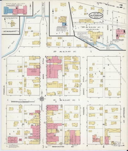 Sanborn Fire Insurance Map from Hutchinson, Mcleod County, Minnesota (1917), Sheet #0002 - Complete Map Set gallery image, historic Sanborn map, vintage wall art, Minnesota Minnesota
