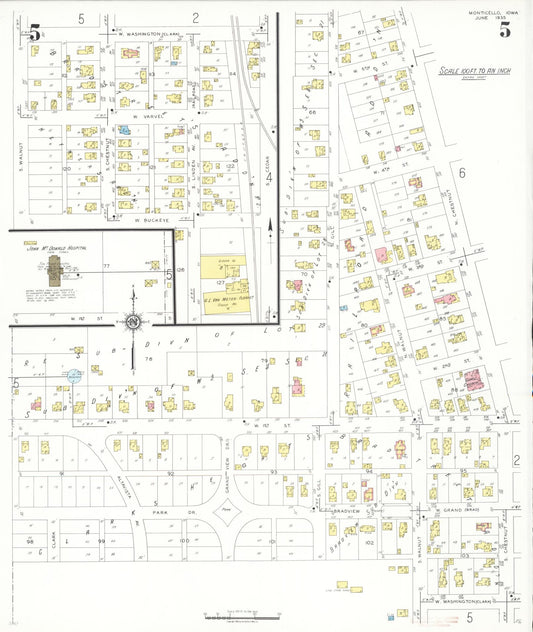 Sanborn Fire Insurance Map from Monticello, Jones County, Iowa (1935), Sheet #0005 - Historic Sanborn Fire Insurance Map Print, vintage old map wall art