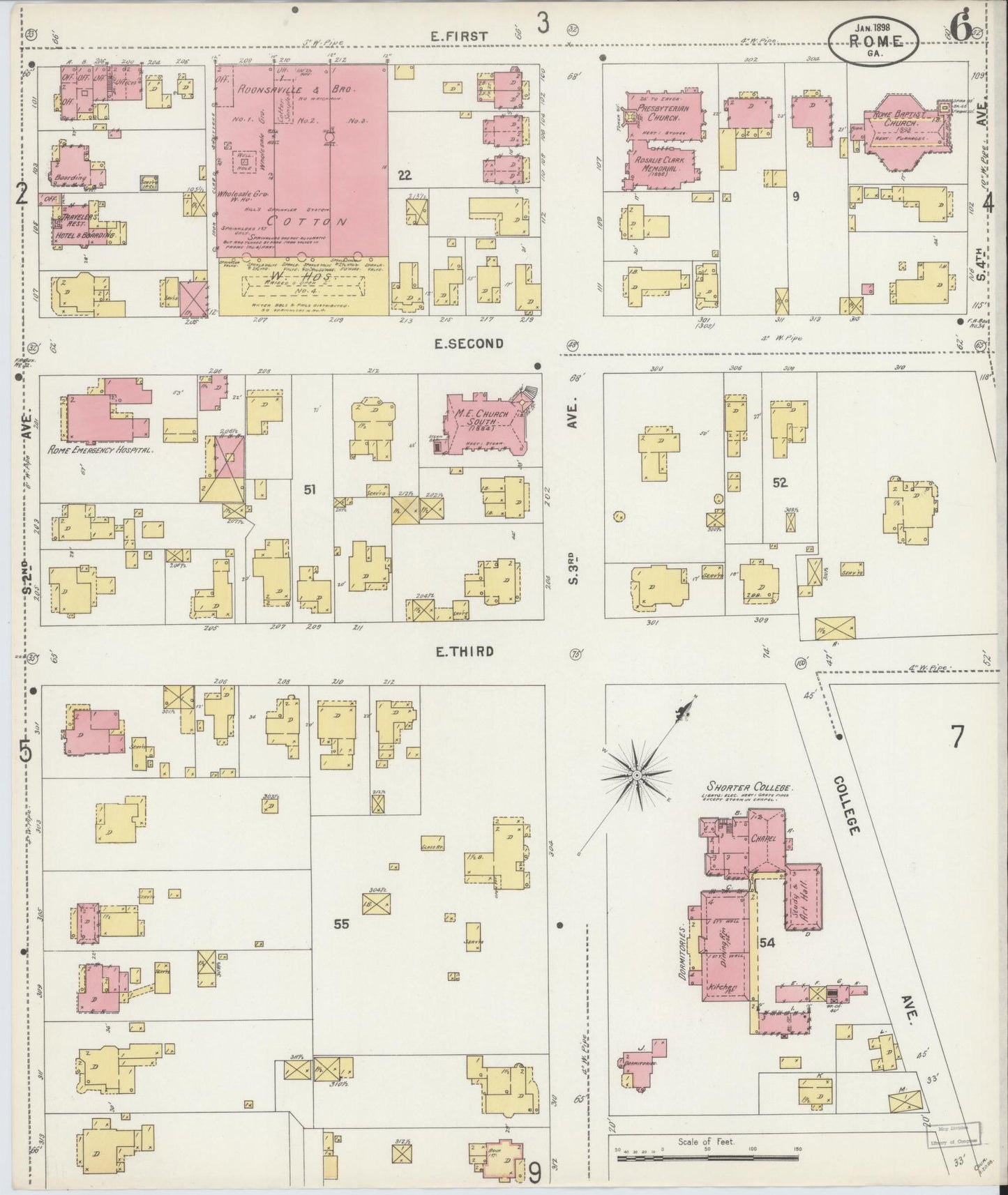 Sanborn Fire Insurance Map from Rome, Floyd County, Georgia (1898), Sheet #0006 - Complete Map Set gallery image, historic Sanborn map, vintage wall art, Georgia Georgia