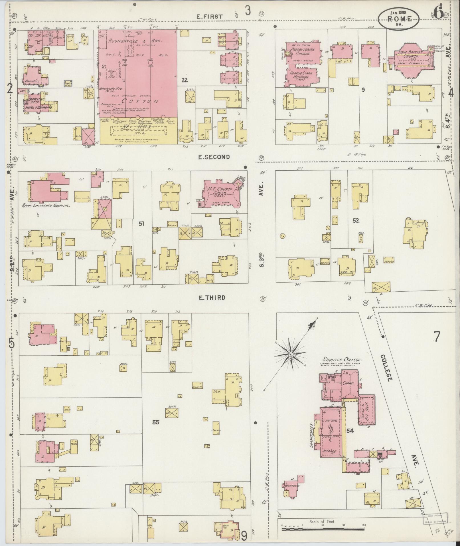 Sanborn Fire Insurance Map from Rome, Floyd County, Georgia (1898), Sheet #0006 - Complete Map Set gallery image, historic Sanborn map, vintage wall art, Georgia Georgia